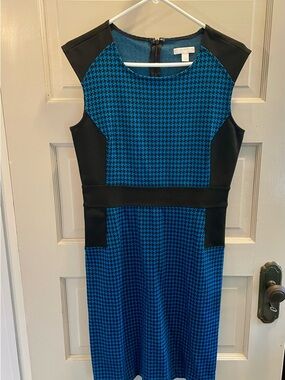 New York & Company Black and Blue Houndstooth Sheath Dress
